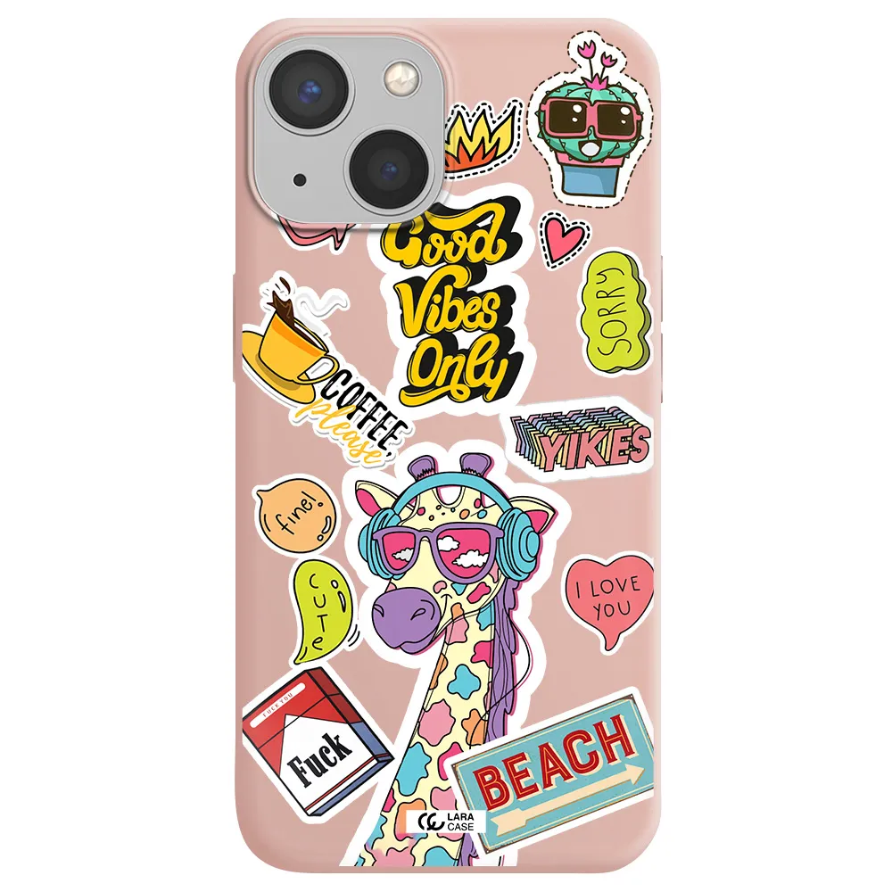 Giraffe Sticker Apple iPhone 13 Silicone pastel pink Case