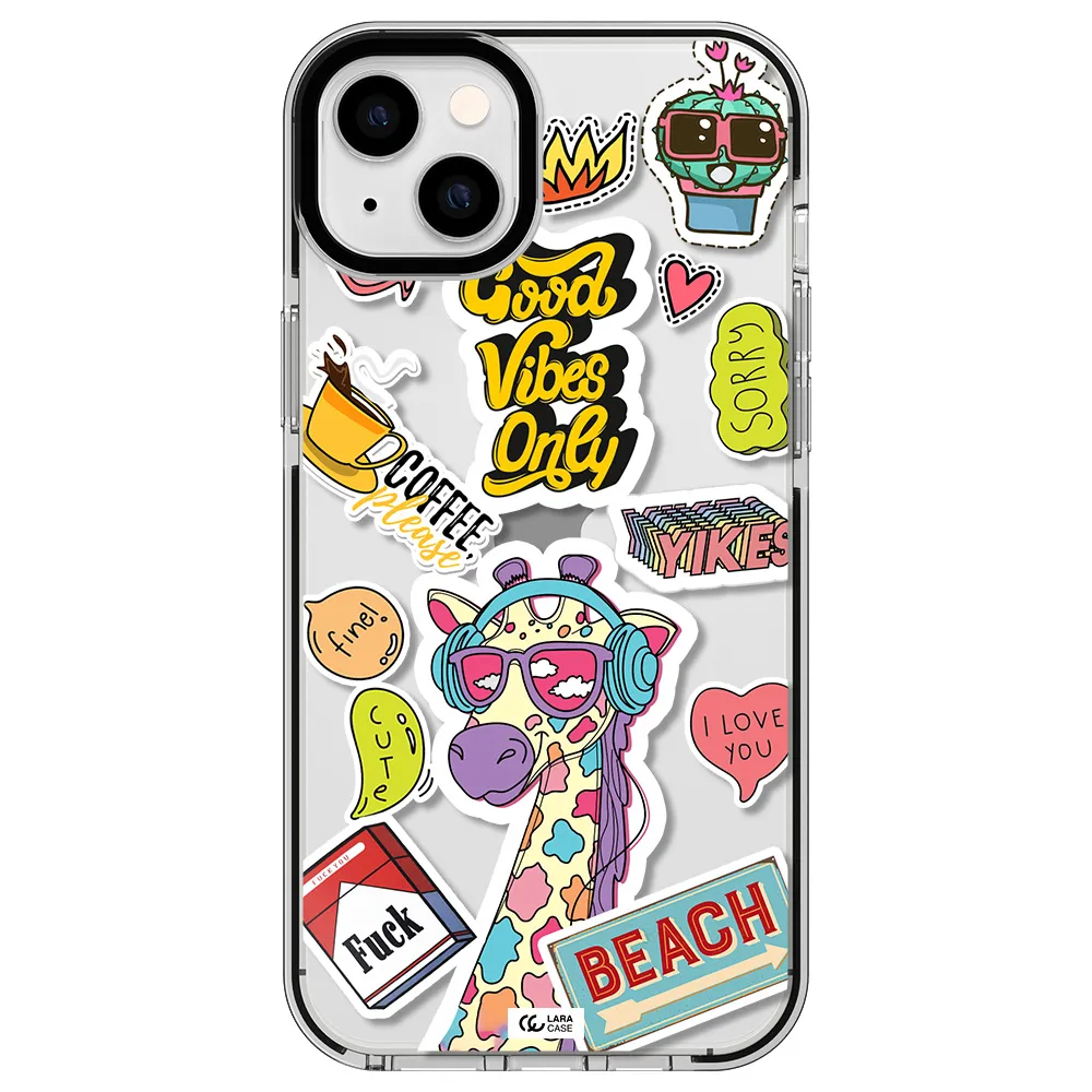 Giraffe Sticker Apple iPhone 14 plus impact black border Case