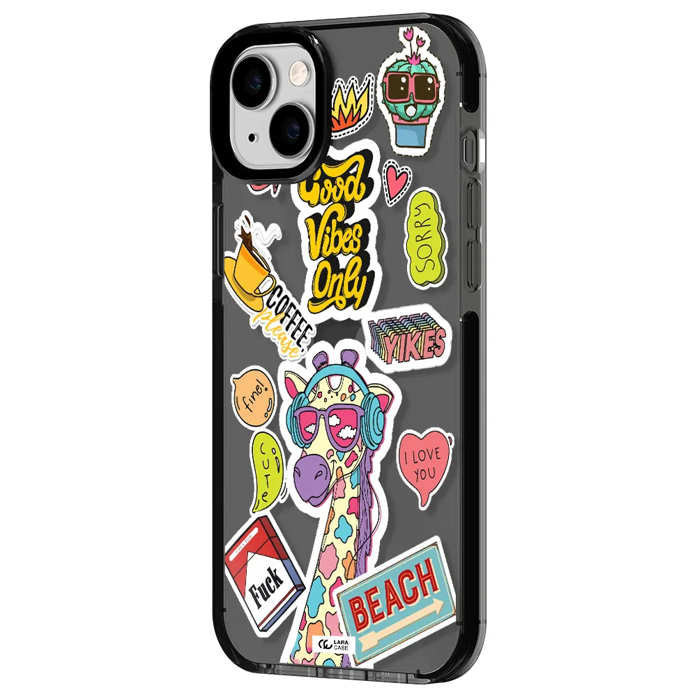 Giraffe Sticker Apple iPhone 14 plus impact Smoke Black Case