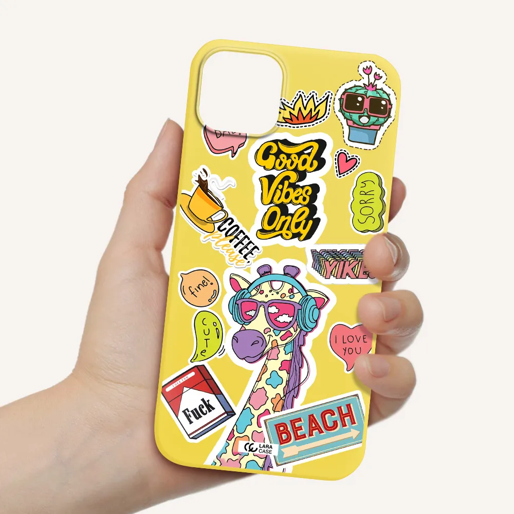 Giraffe Sticker Apple iPhone 14 plus Silicone canary yellow Case