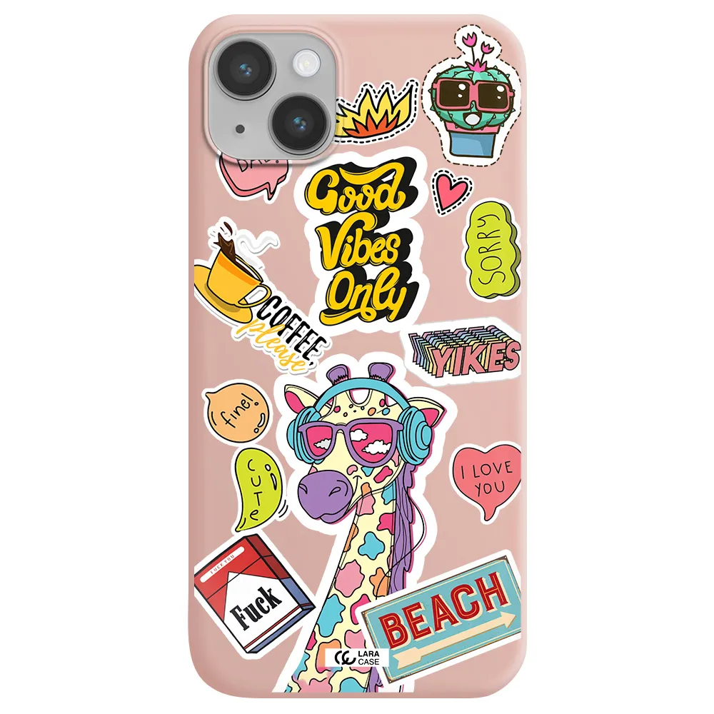 Giraffe Sticker Apple iPhone 14 plus Silicone pastel pink Case