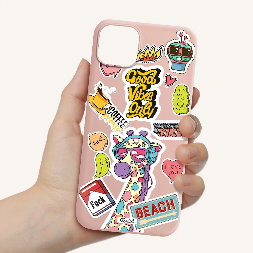 Giraffe Sticker Apple iPhone 14 plus Silicone pastel pink Case