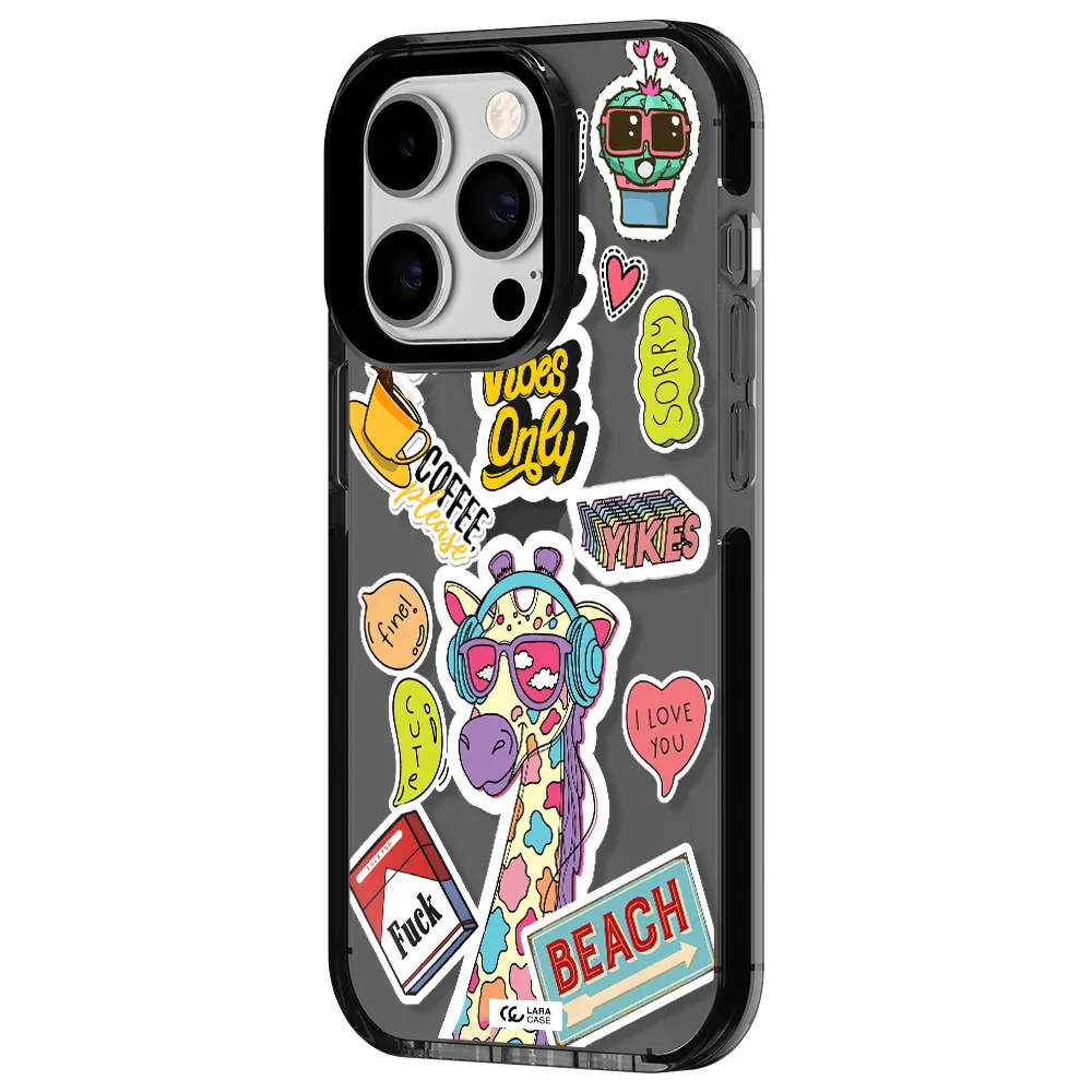 Giraffe Sticker Apple iPhone 14 pro impact Smoke Black Case