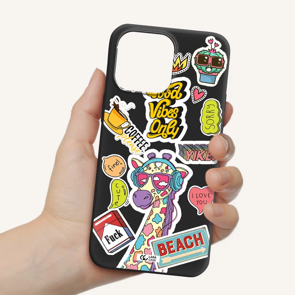 Giraffe Sticker Apple iPhone 14 pro max Silicone black Case
