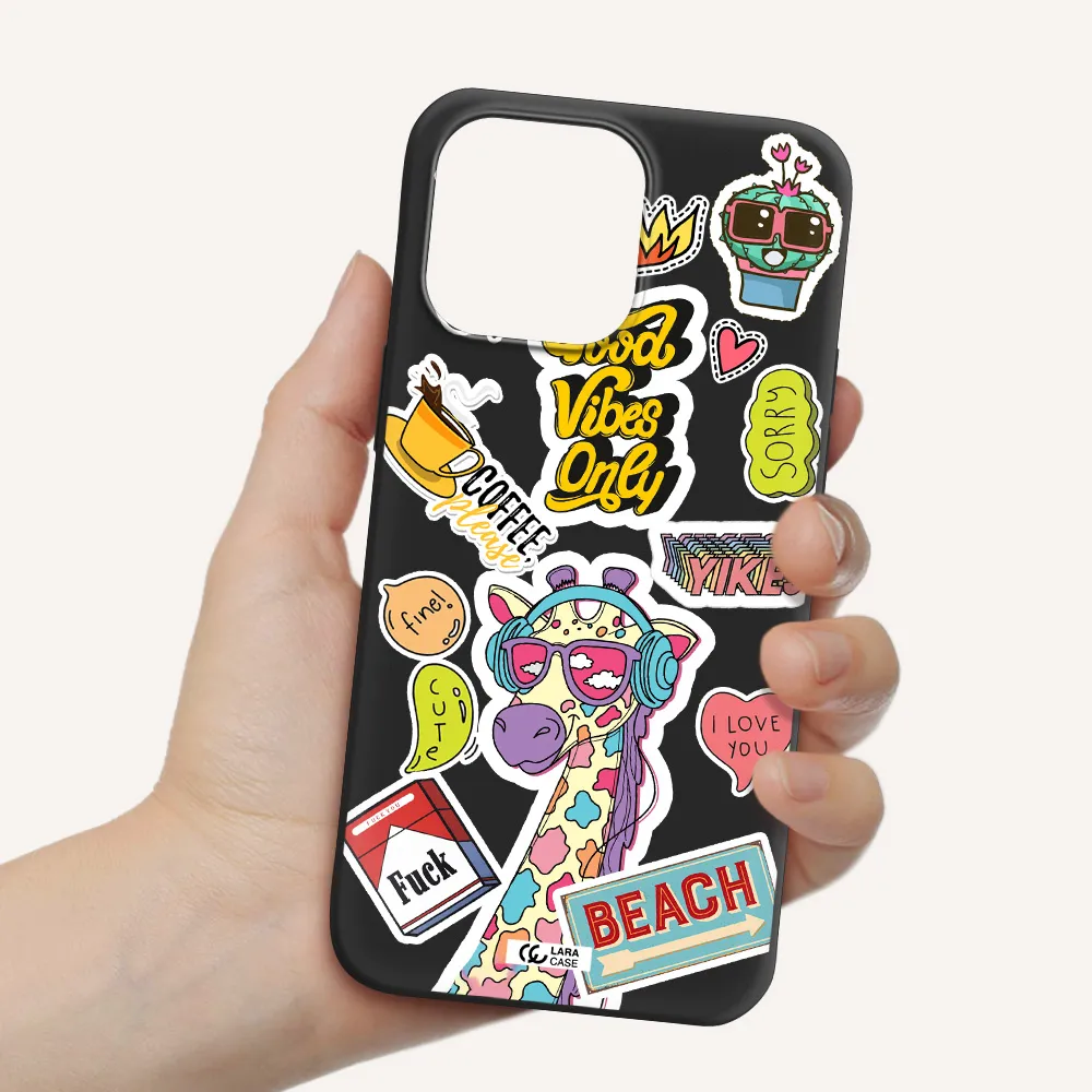 Giraffe Sticker Apple iPhone 14 pro Silicone black Case