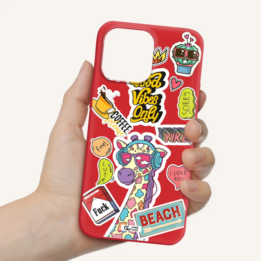 Giraffe Sticker Apple iPhone 14 pro Silicone Imperial Red Case