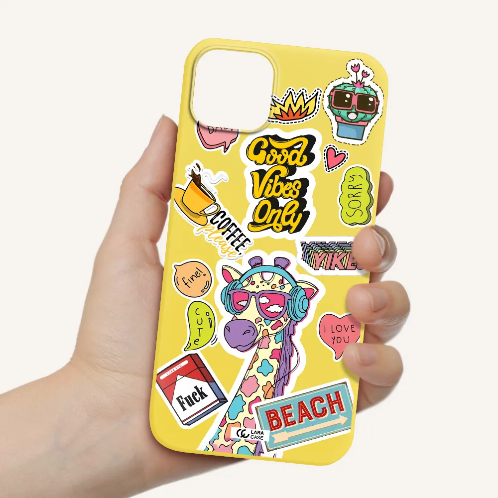 Giraffe Sticker Apple iPhone 14 Silicone canary yellow Case