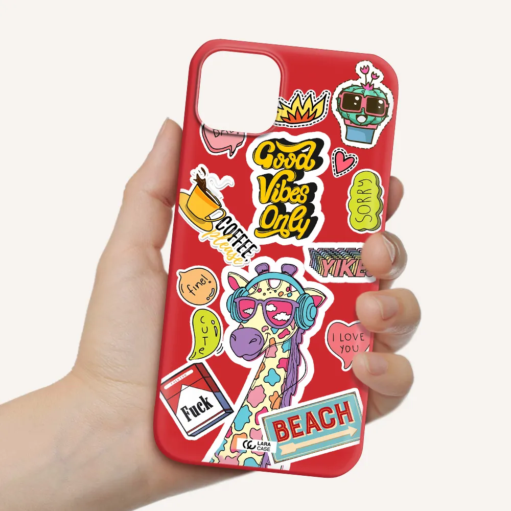 Giraffe Sticker Apple iPhone 14 Silicone Imperial Red Case