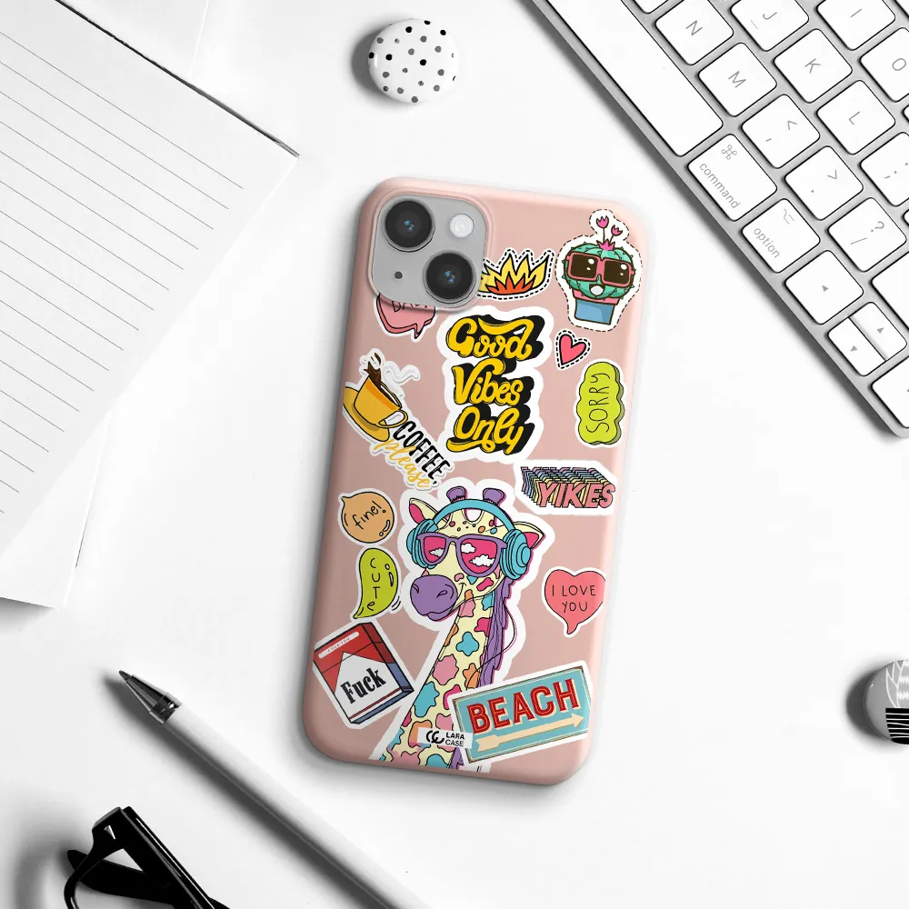 Giraffe Sticker Apple iPhone 14 Silicone pastel pink Case