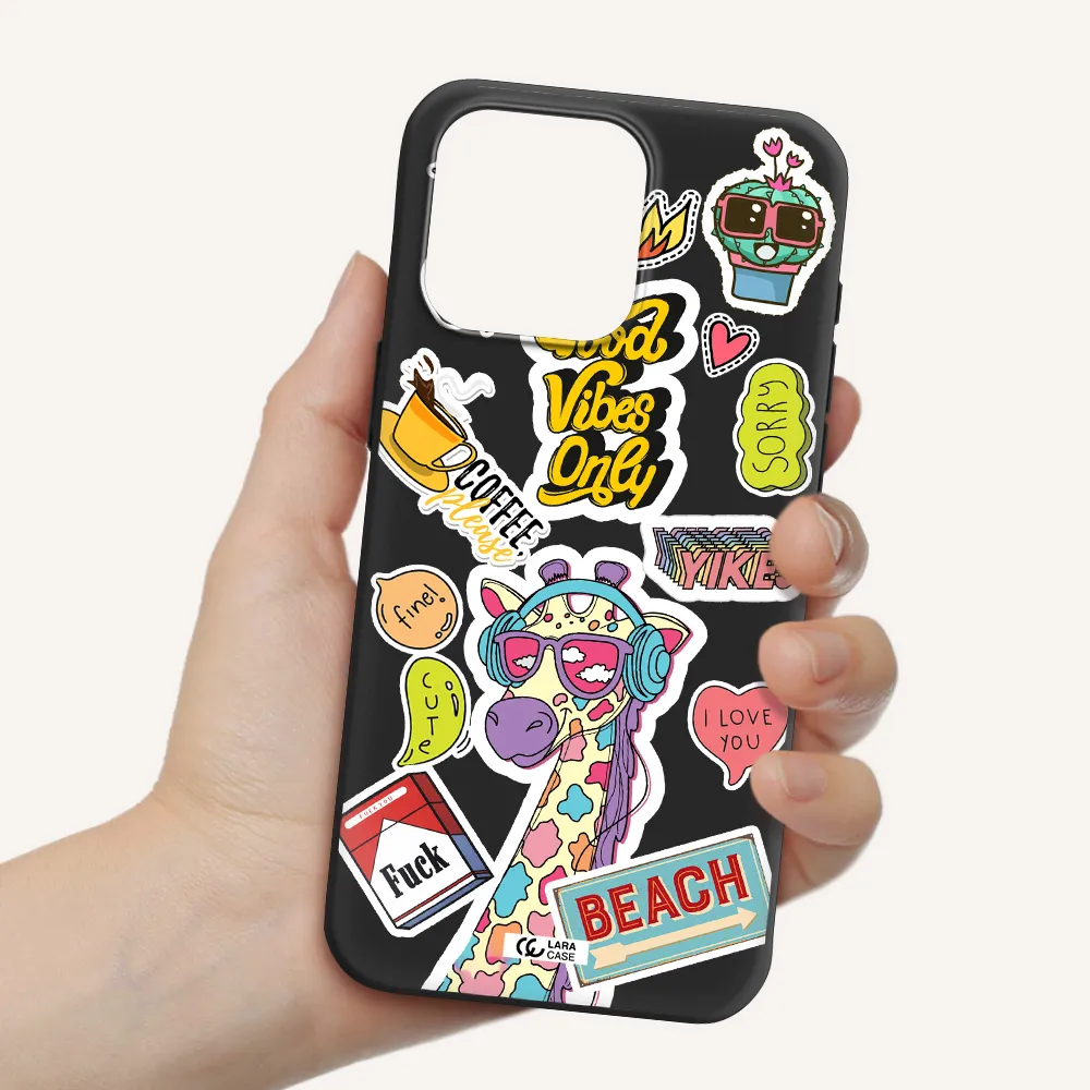 Giraffe Sticker Apple Iphone 15 Pro max Silicone black Case
