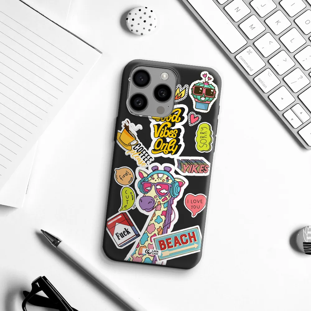 Giraffe Sticker Apple Iphone 15 Pro max Silicone black Case