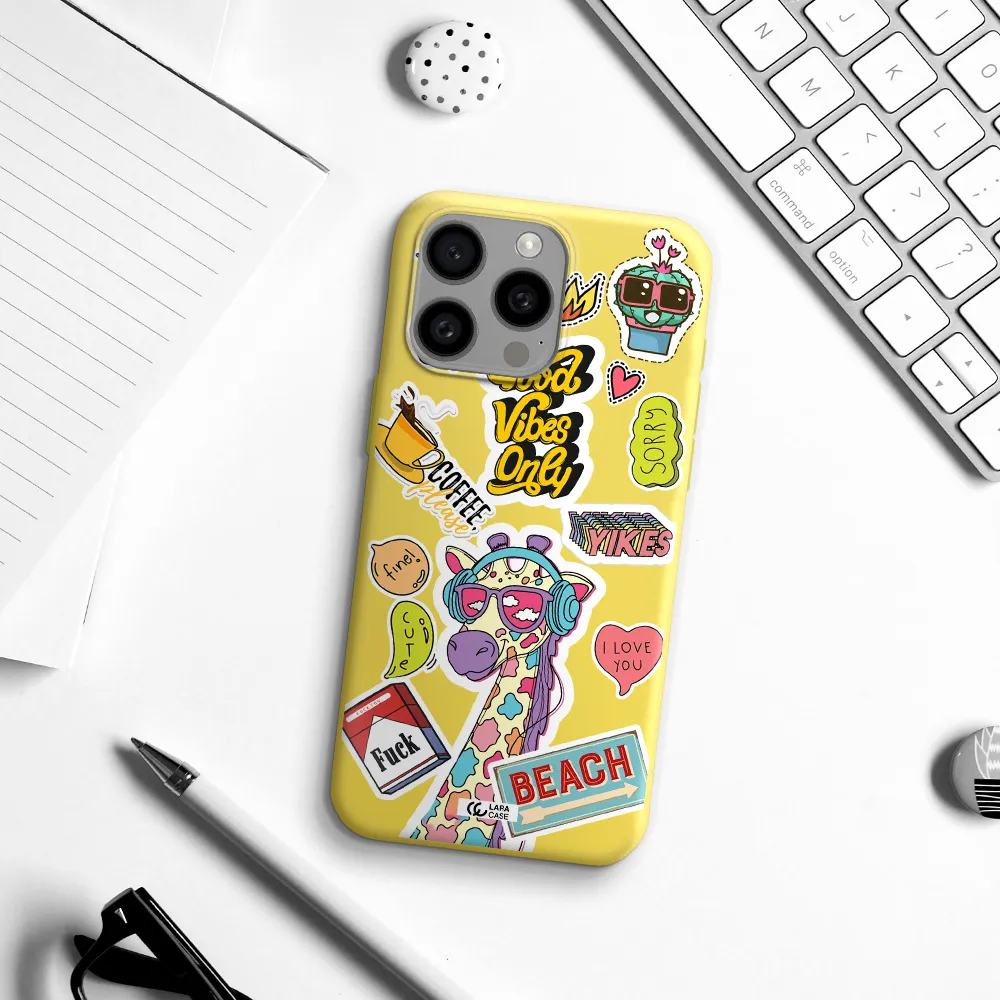 Giraffe Sticker Apple Iphone 15 Pro max Silicone canary yellow Case