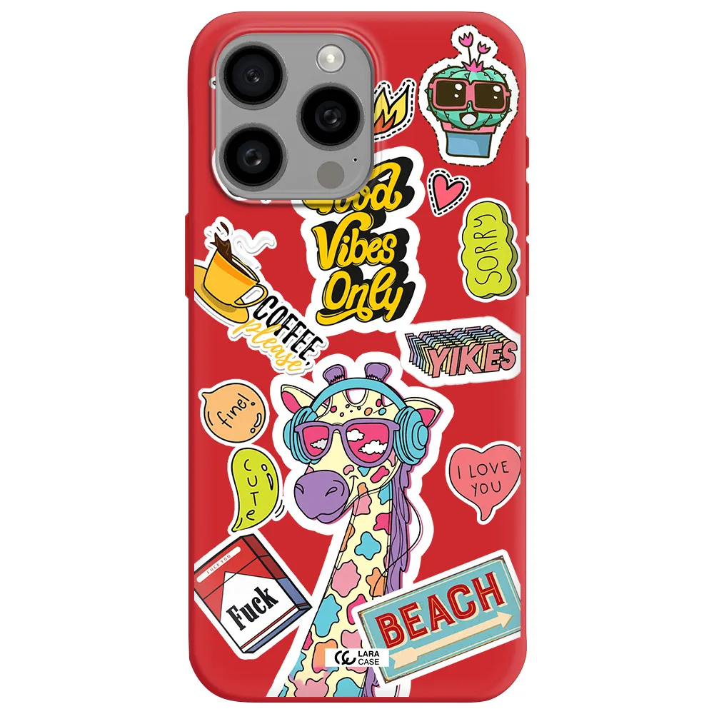 Giraffe Sticker Apple Iphone 15 Pro Max Silicone Imperial Red Case