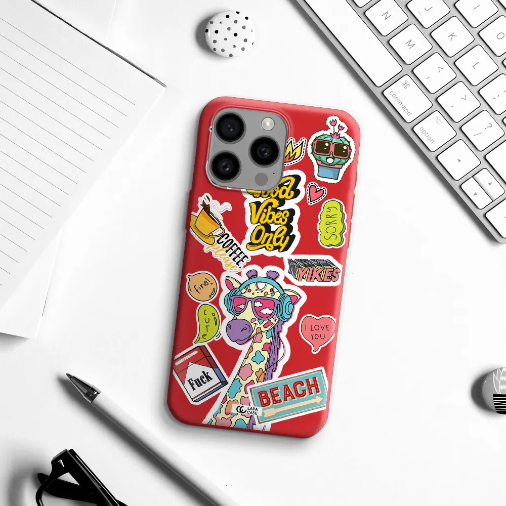 Giraffe Sticker Apple Iphone 15 Pro Max Silicone Imperial Red Case
