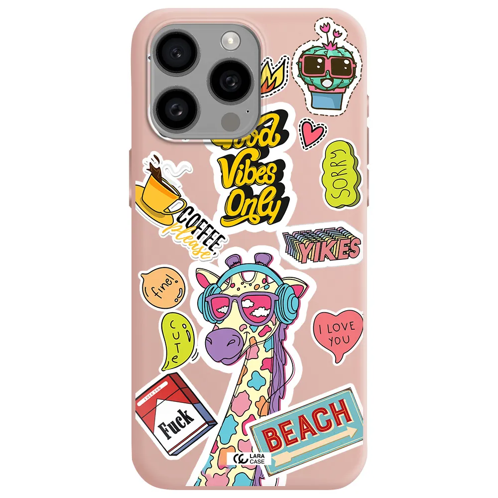 Giraffe Sticker Apple Iphone 15 Pro max Silicone pastel pink Case