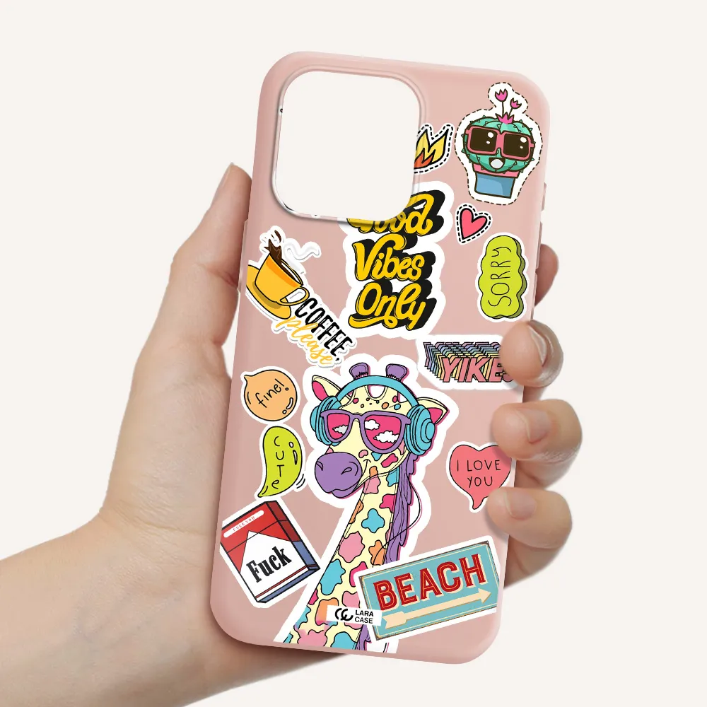 Giraffe Sticker Apple Iphone 15 Pro max Silicone pastel pink Case