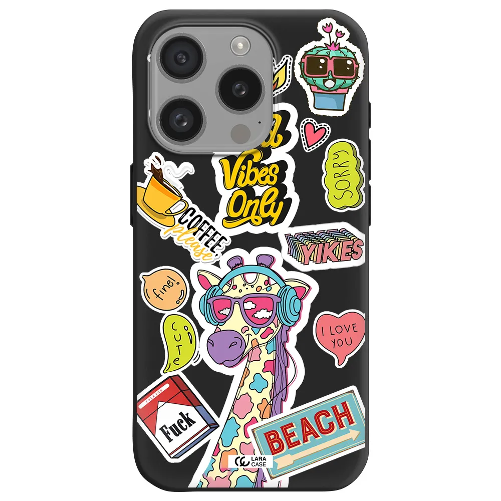 Giraffe Sticker Apple Iphone 15 Pro Silicone Black Case