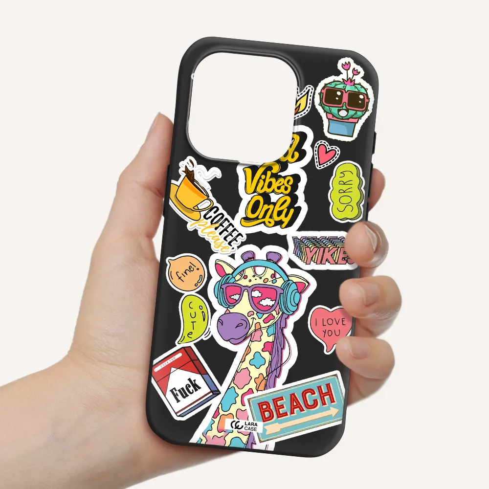 Giraffe Sticker Apple Iphone 15 Pro Silicone Black Case
