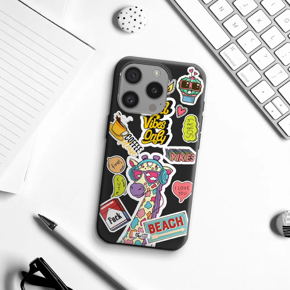 Giraffe Sticker Apple Iphone 15 Pro Silicone Black Case