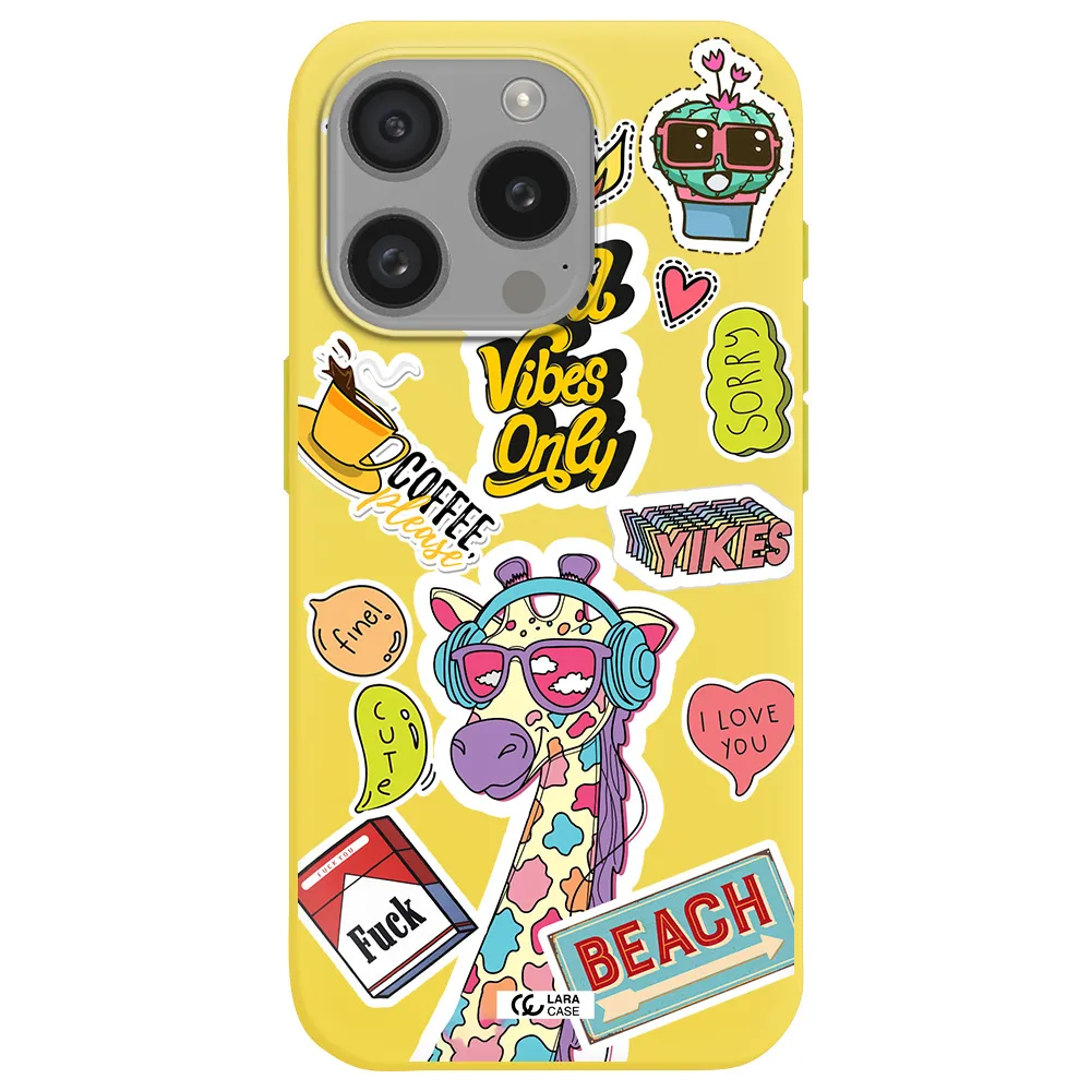Giraffe Sticker Apple Iphone 15 Pro Silicone Canary Yellow Case