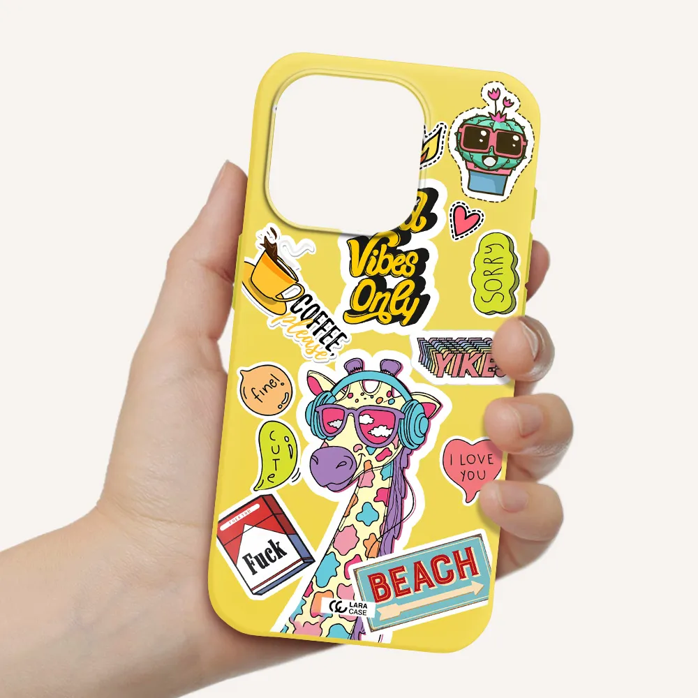 Giraffe Sticker Apple Iphone 15 Pro Silicone Canary Yellow Case