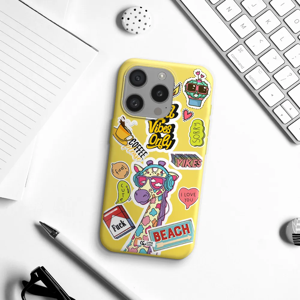 Giraffe Sticker Apple Iphone 15 Pro Silicone Canary Yellow Case