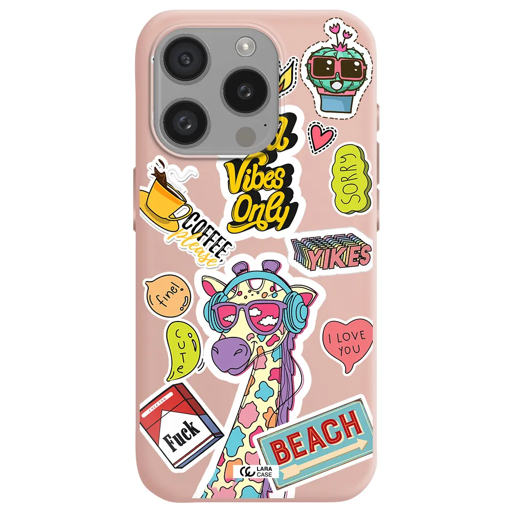 Giraffe Sticker Apple Iphone 15 Pro Silicone Pastel Pink Case