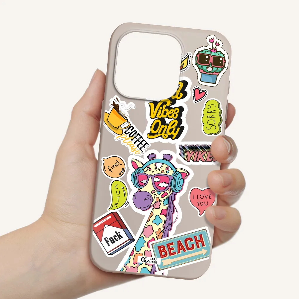 Giraffe Sticker Apple Iphone 15 Pro Silicone Stone Case