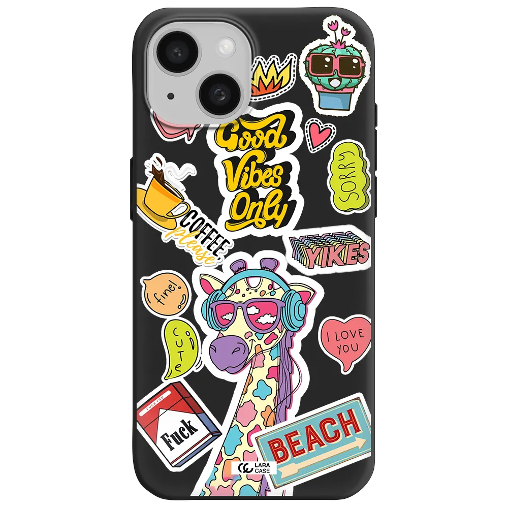 Giraffe Sticker Apple iPhone 15 Silicone black Case