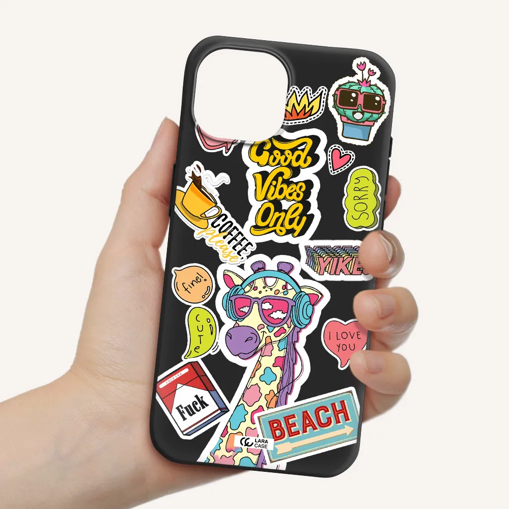 Giraffe Sticker Apple iPhone 15 Silicone black Case