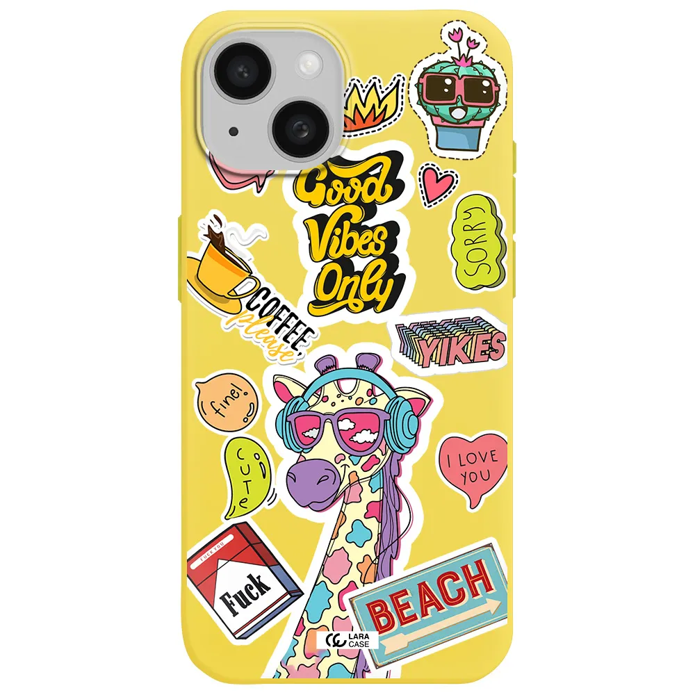 Giraffe Sticker Apple iPhone 15 Silicone canary yellow Case