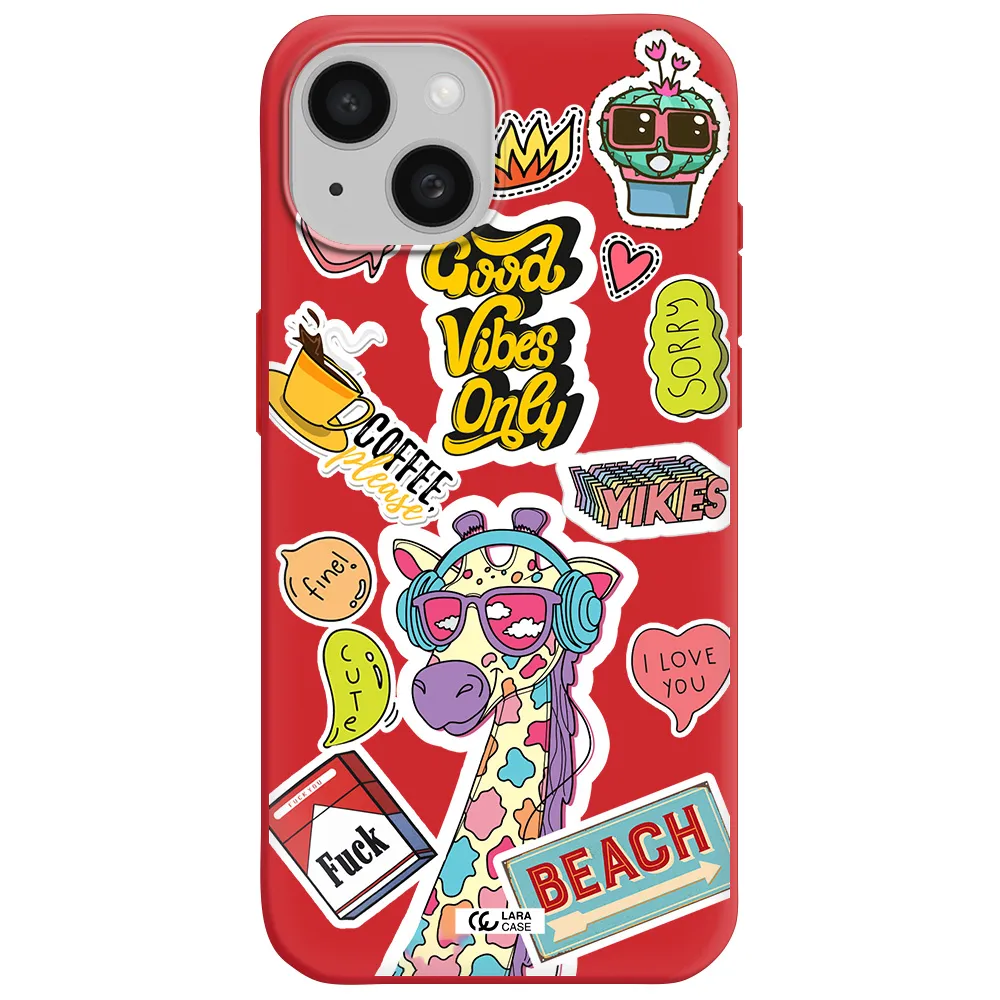 Giraffe Sticker Apple Iphone 15 Silicone Imperial Red Case