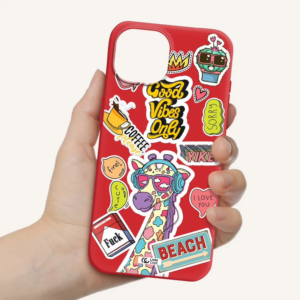Giraffe Sticker Apple Iphone 15 Silicone Imperial Red Case