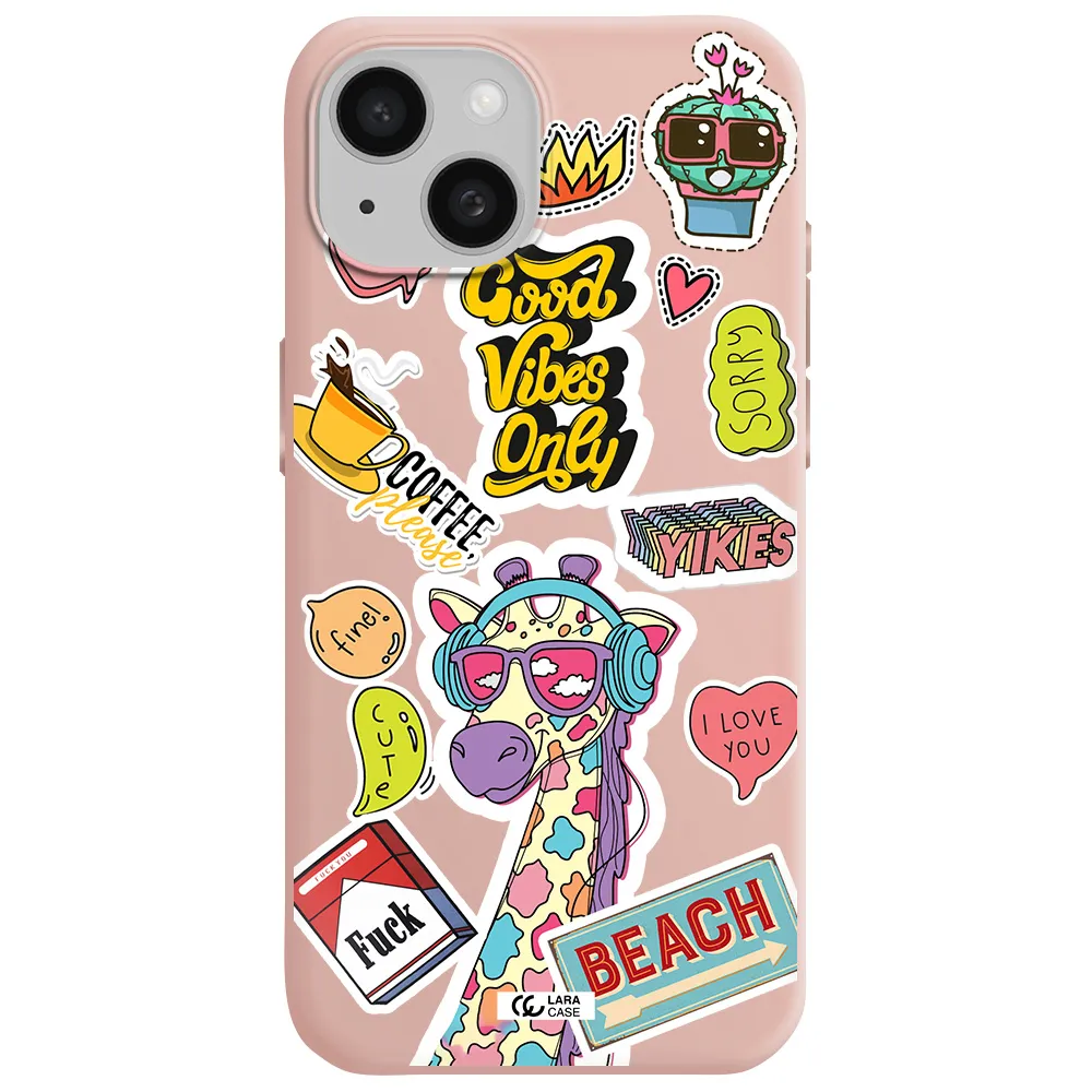 Giraffe Sticker Apple Iphone 15 Silicone Pastel Pink Case