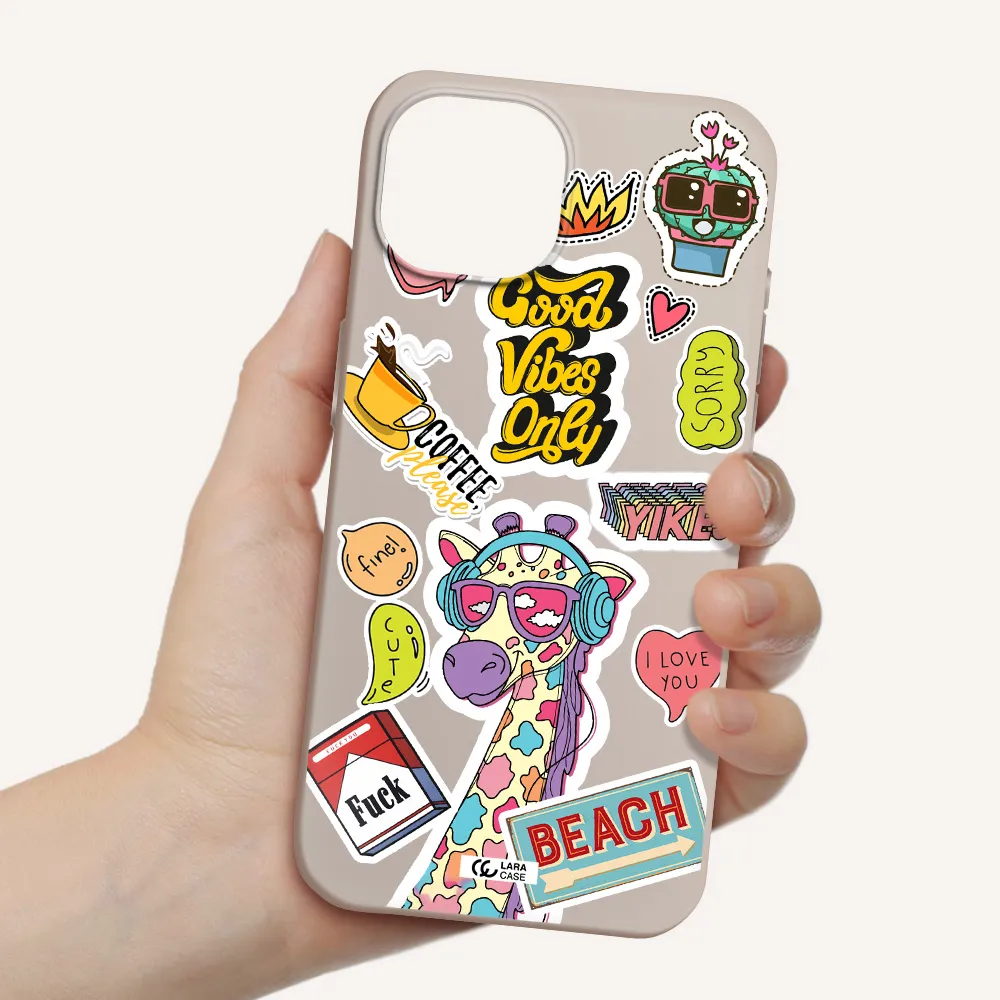 Giraffe Sticker Apple iPhone 15 Silicone Stone Case