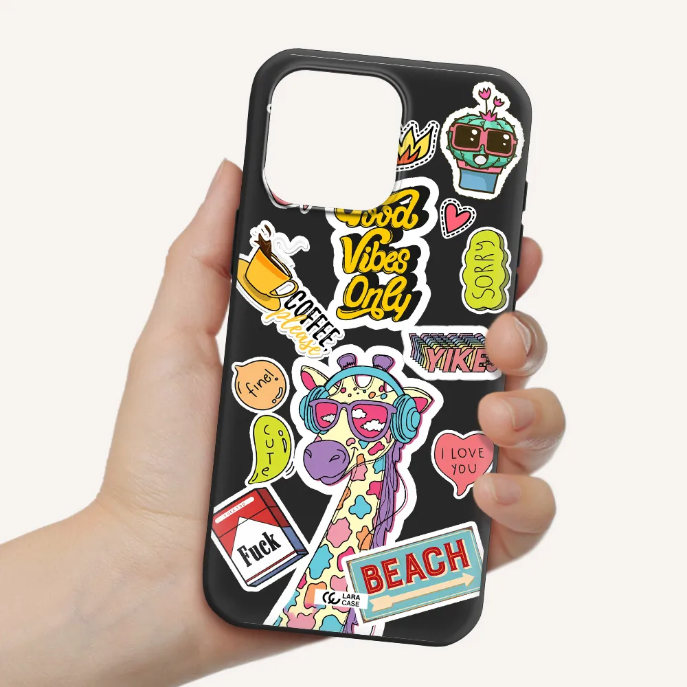 Giraffe Sticker Apple Iphone 16 Pro Max Silicone Black Case