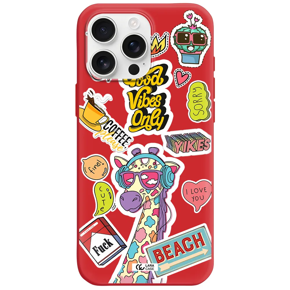 Giraffe Sticker Apple Iphone 16 Pro Max Silicone Imperial Red Case