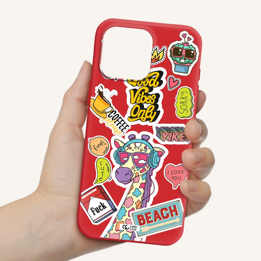 Giraffe Sticker Apple Iphone 16 Pro Max Silicone Imperial Red Case