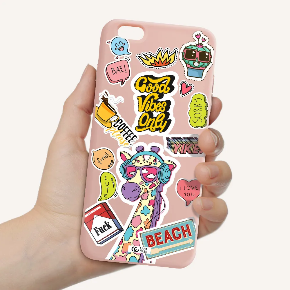 Giraffe Sticker Apple iPhone 6 plus Silicone pastel pink Case