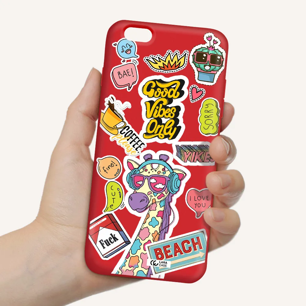 Giraffe Sticker Apple iPhone 6 s plus Silicone Imperial Red Case