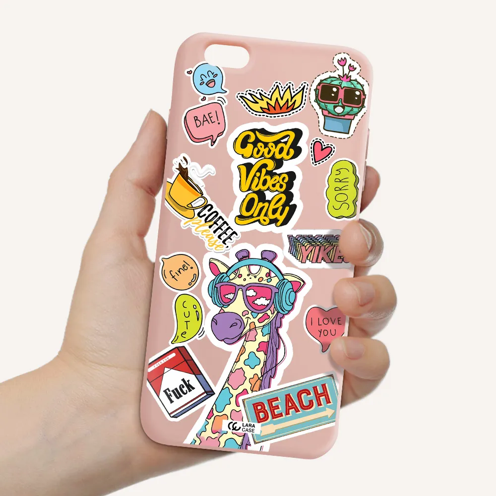Giraffe Sticker Apple iPhone 6 s plus Silicone pastel pink Case