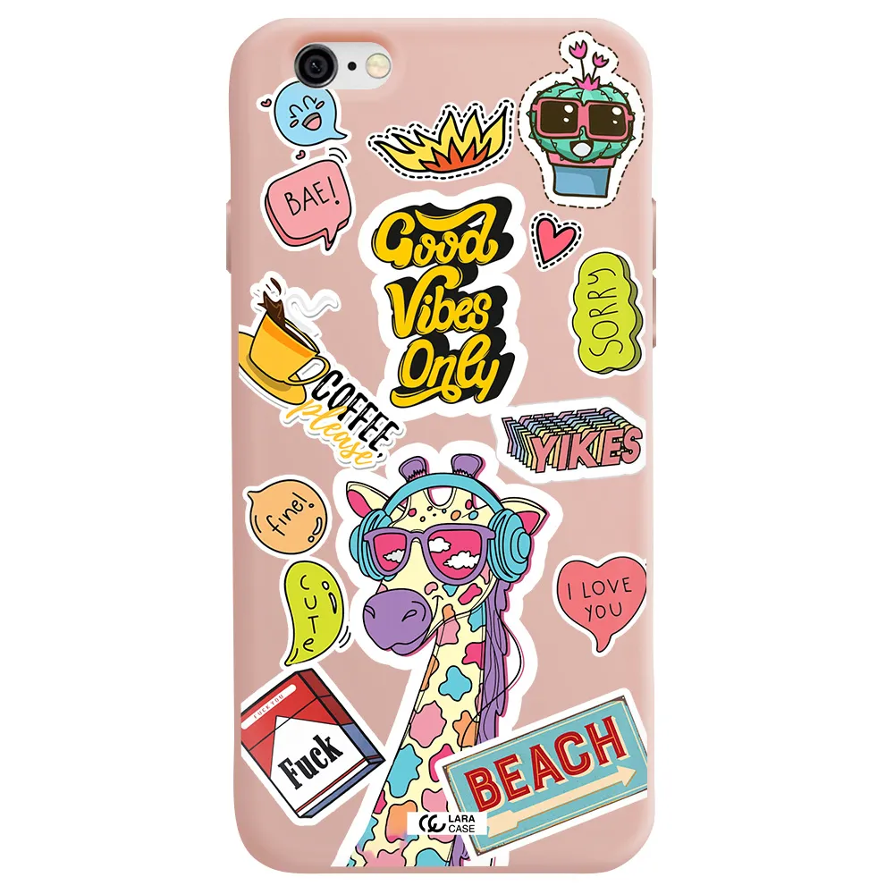Giraffe Sticker Apple iPhone 6 Silicone pastel pink Case