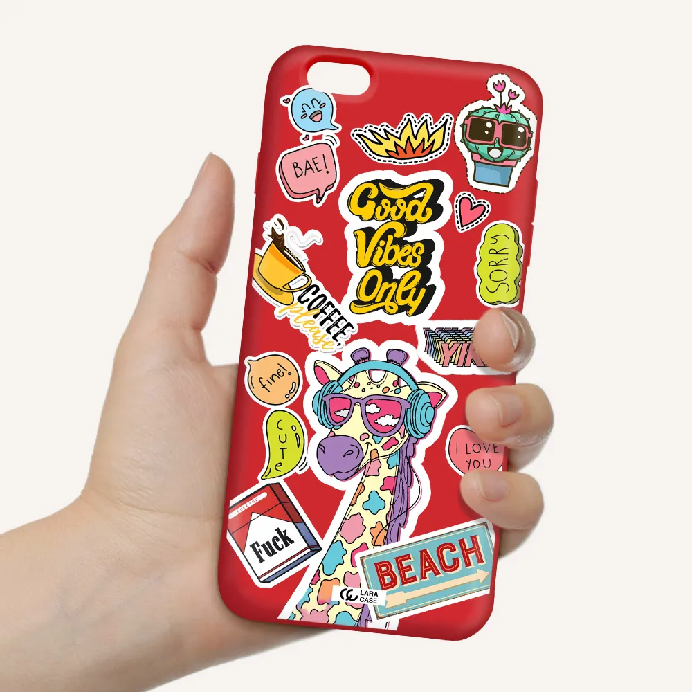 Giraffe Sticker Apple iPhone 6S Silicone Imperial Red Case