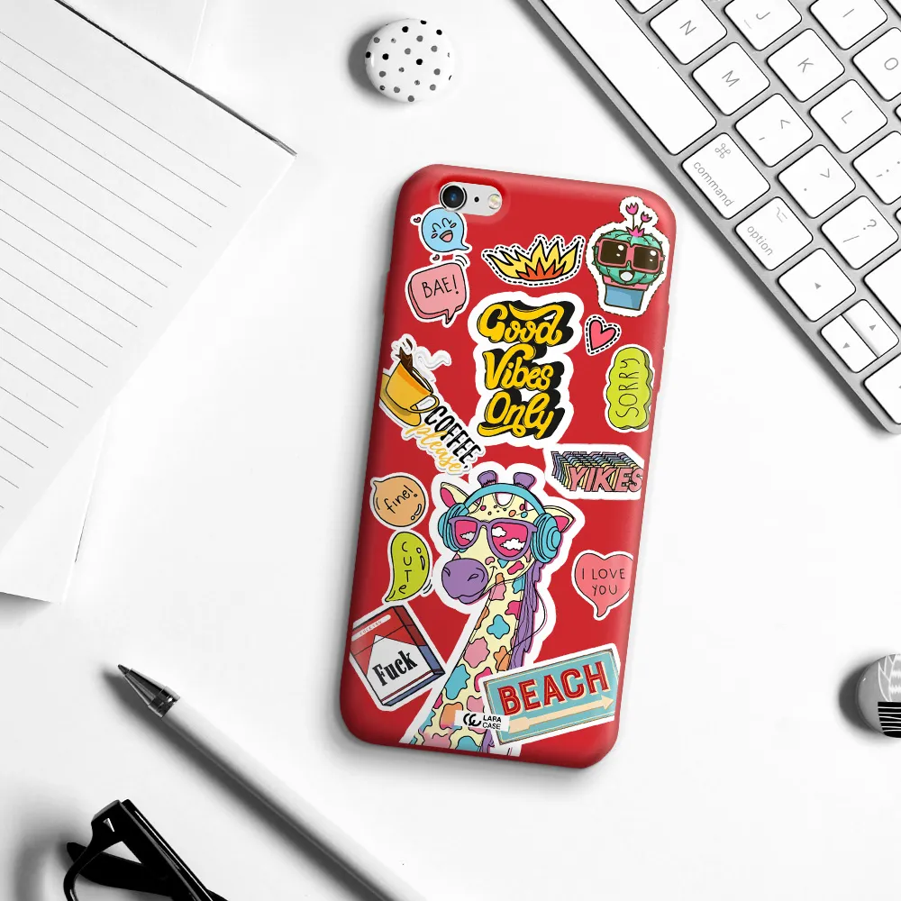 Giraffe Sticker Apple iPhone 6S Silicone Imperial Red Case
