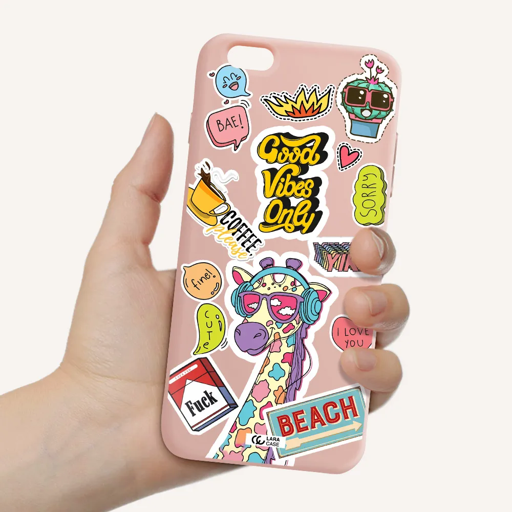 Giraffe Sticker Apple iPhone 6S Silicone pastel pink Case