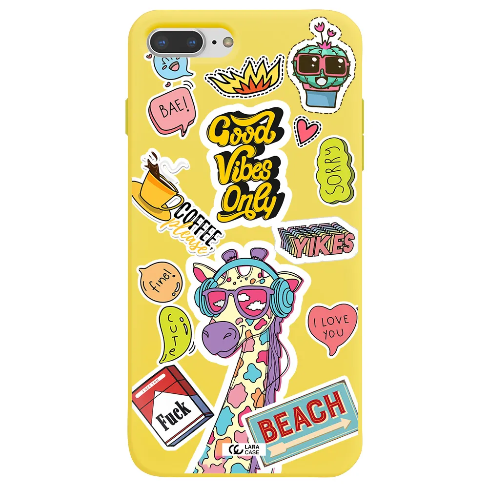 Giraffe Sticker Apple iPhone 7 plus Silicone canary yellow Case