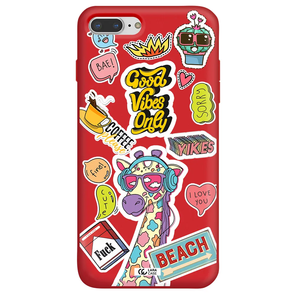 Giraffe Sticker Apple iPhone 7 plus Silicone Imperial Red Case