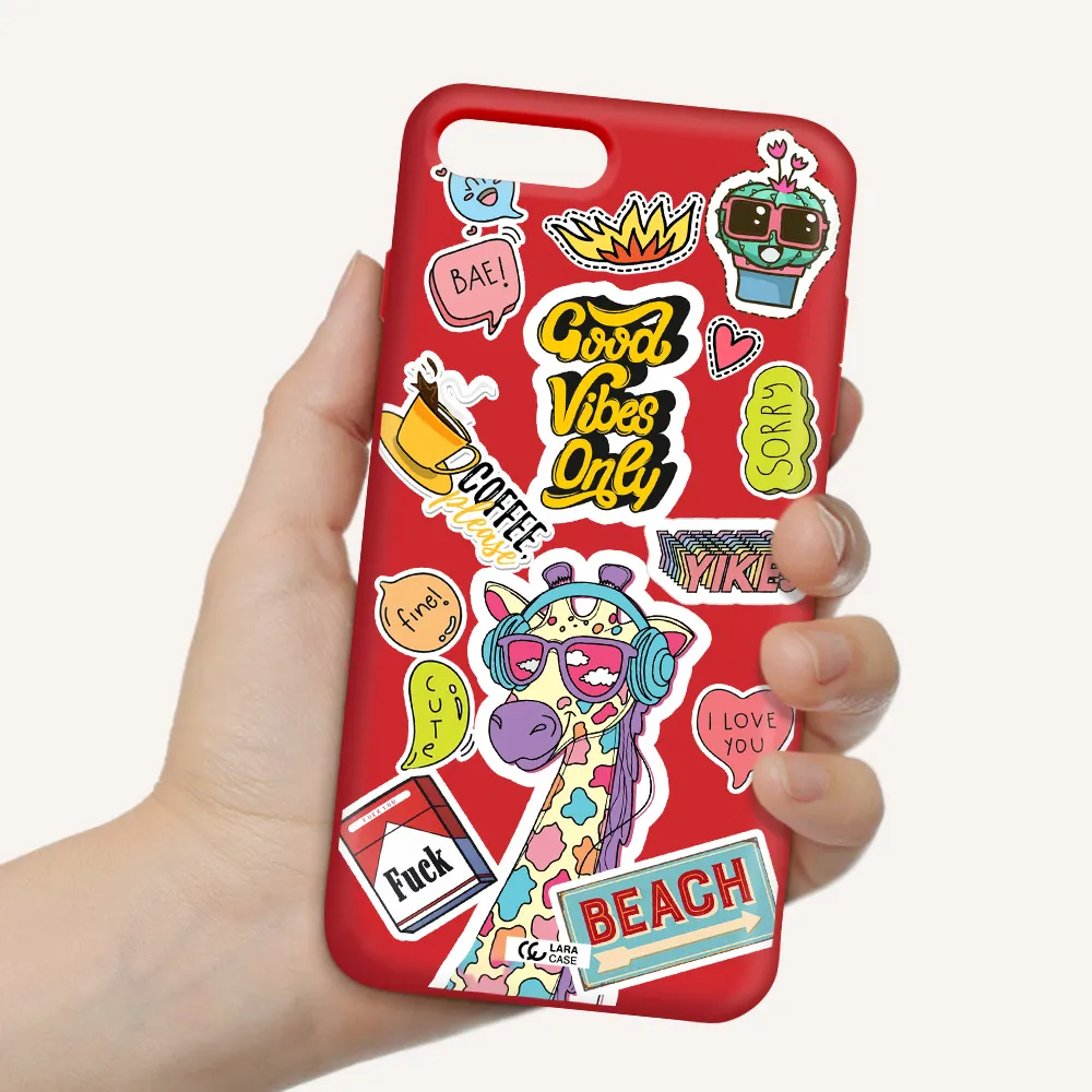 Giraffe Sticker Apple iPhone 7 plus Silicone Imperial Red Case