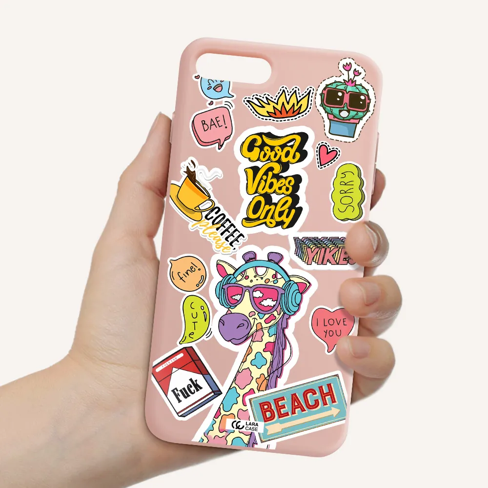 Giraffe Sticker Apple iPhone 7 plus Silicone pastel pink Case