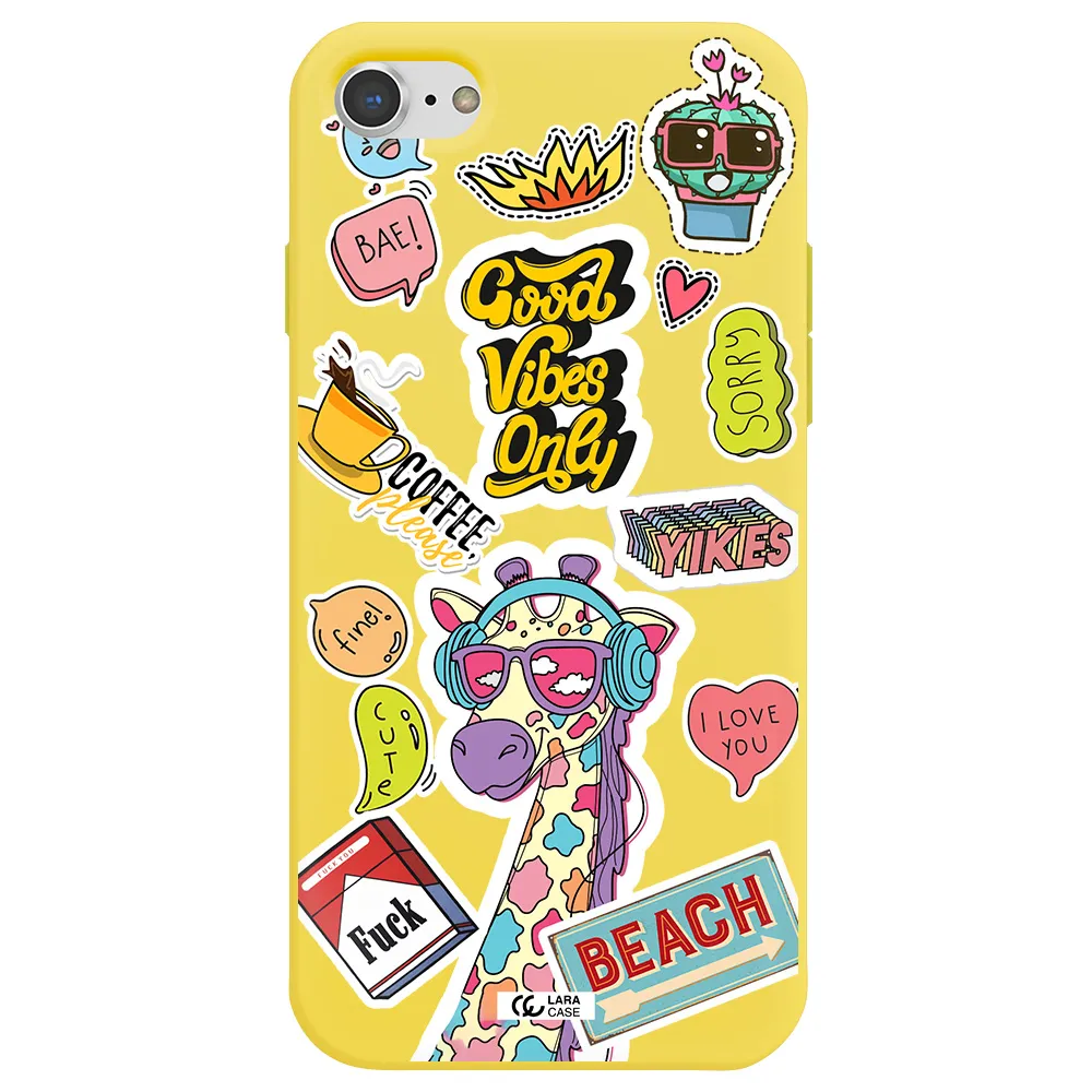 Giraffe Sticker Apple iPhone 7 Silicone canary yellow Case